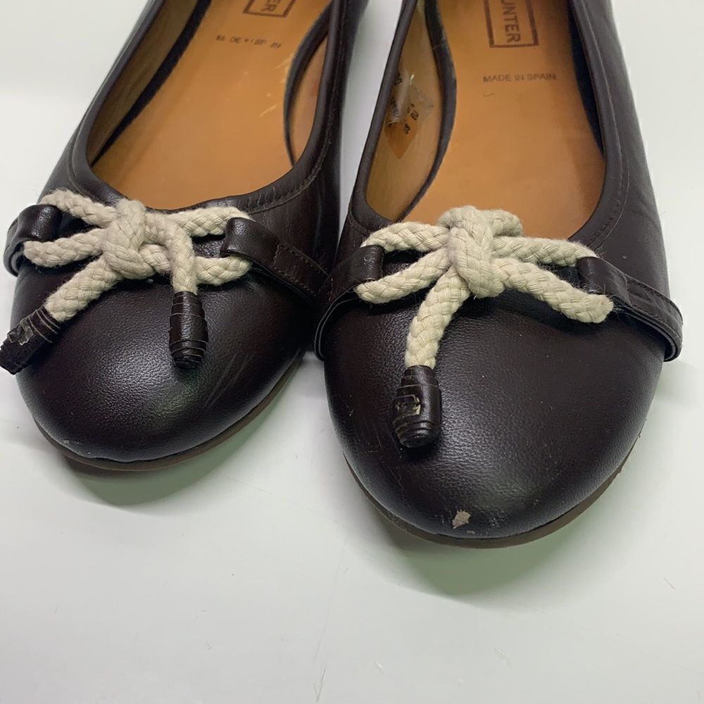 Hunter Dex Ballet Flat Slip On Shoes Dark Brown Leather Bow Size 37.5 | 7.5 - Picture 2 of 11